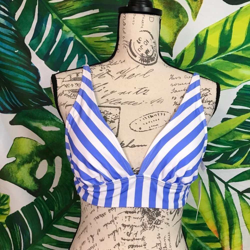 NWT SO Juniors Large White Purple Blue Striped Tropical Bikini Swim Top